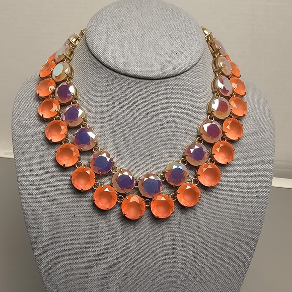 J. Crew Jewelry - [J. Crew] Layered Statement Necklace Aurora Borealis Iridescent & Orange Stones